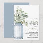 Invitation Fête des mariées Gypsophila Mason Jar Eucalyptus (Devant / Derrière)