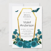 Invitation Fête des mariées Halloween Turquoise Gold Coffin F (Devant)