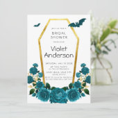 Invitation Fête des mariées Halloween Turquoise Gold Coffin F (Debout devant)