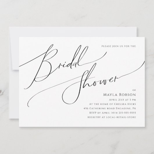 Invitation Fête des mariées horizontale de script minimal Whi (Devant)