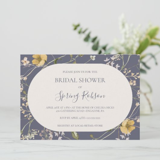 Invitation Fête des mariées horizontale Fleur sauvage ressort (Debout devant)