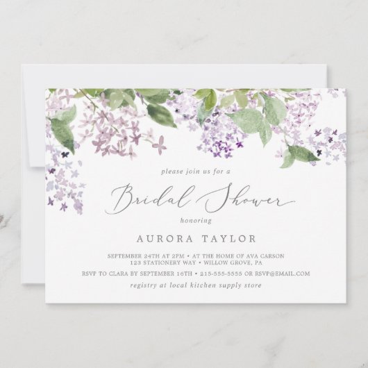 Invitation Fête des mariées horizontale Lilac rustique (Devant)