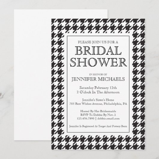 Invitation Fête des mariées Houndstooth (Devant / Derrière)