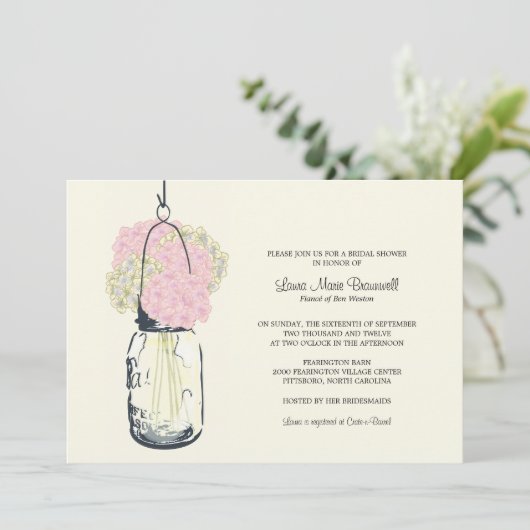 Invitation Fête des mariées Hydrangea & Mason Jar (Debout devant)