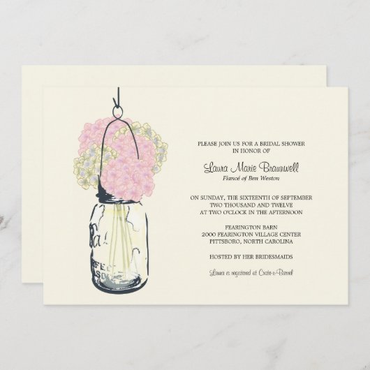 Invitation Fête des mariées Hydrangea & Mason Jar (Devant / Derrière)