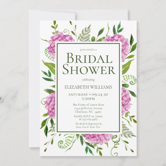 Invitation Fête des mariées Hydrangea rose (Devant)