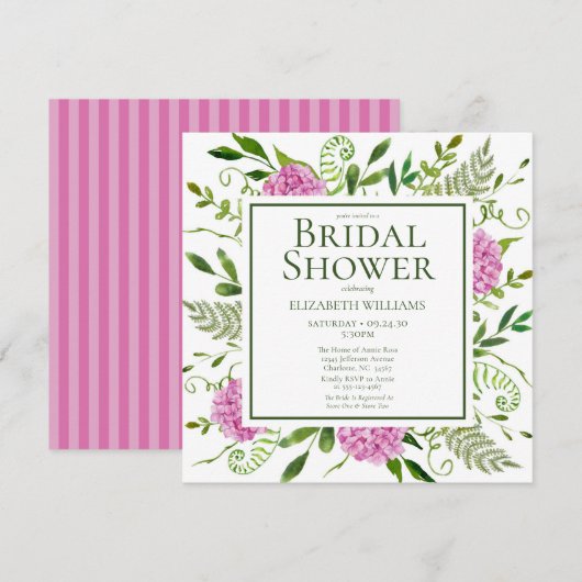 Invitation Fête des mariées Hydrangea rose (Devant / Derrière)