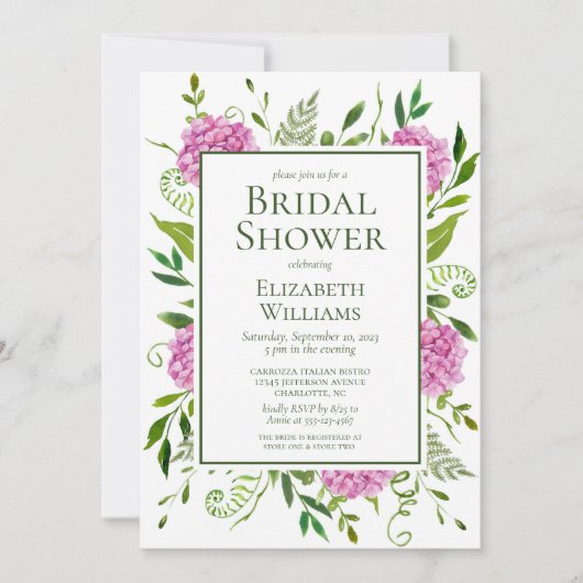 Invitation Fête des mariées Hydrangeas rose (Devant)