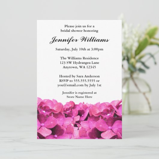 Invitation Fête des mariées Hydrangeas rose (Debout devant)
