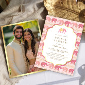 Invitation Fête des mariées indienne d'éléphant rose et or