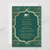 Invitation Fête des mariées indienne Emerald et Gold Elephant (Devant)