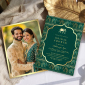 Invitation Fête des mariées indienne Emerald et Gold Elephant