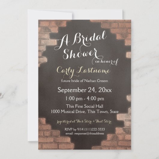 Invitation Fête des mariées industrielle de briques et d'ardo (Devant)