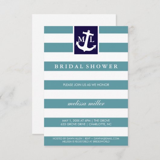 Invitation Fête des mariées - Initiales nautiques (Devant / Derrière)