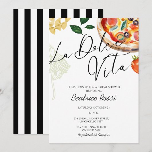 Invitation Fête des mariées italienne La Dolce Vita Pizza Pas (Devant / Derrière)