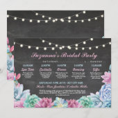 Invitation Fête des mariées Itinéraire Succulent bleu rose fl (Devant / Derrière)