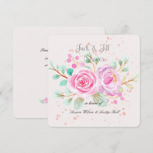 Invitation Fête des mariées Jack et Jill Aquarelle Roses rose