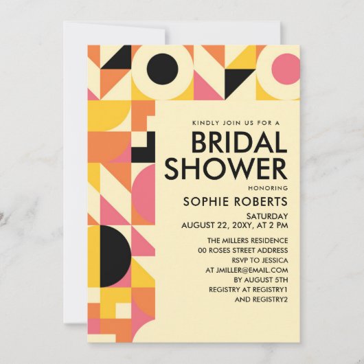 Invitation Fête des mariées jaune rose orange rétro (Devant)