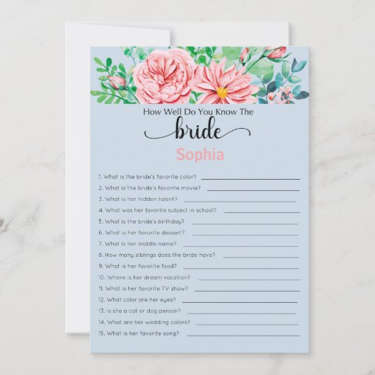 Invitation Fête des mariées Jeu À Quel Point Connaissez-Vous  (Devant)