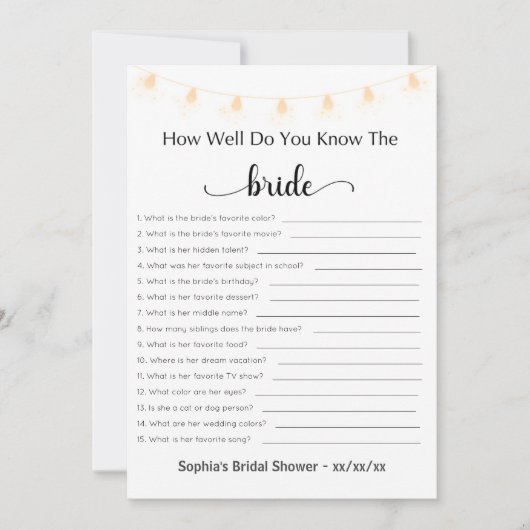 Invitation Fête des mariées Jeu À Quel Point Connaissez-Vous (Devant)