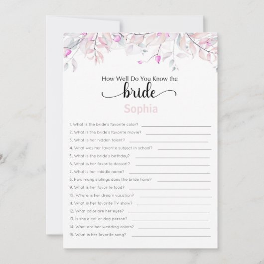 Invitation Fête des mariées Jeu À Quel Point Connaissez-Vous (Devant)