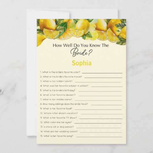 Invitation Fête des mariées Jeu À Quel Point Connaissez-Vous (Devant)