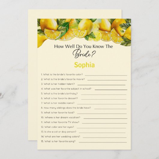 Invitation Fête des mariées Jeu À Quel Point Connaissez-Vous  (Devant / Derrière)