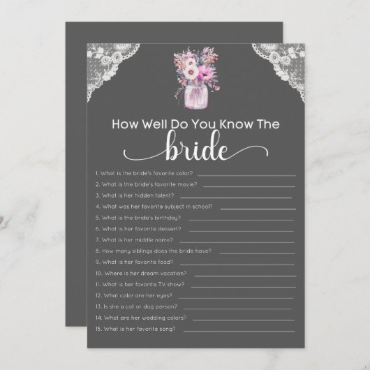 Invitation Fête des mariées Jeu À Quel Point Connaissez-Vous (Devant / Derrière)