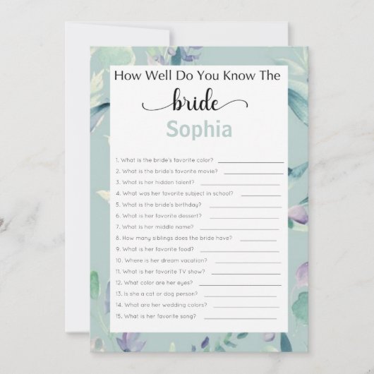 Invitation Fête des mariées Jeu À Quel Point Connaissez-Vous (Devant)