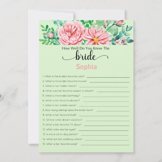 Invitation Fête des mariées Jeu À Quel Point Connaissez-Vous  (Devant)