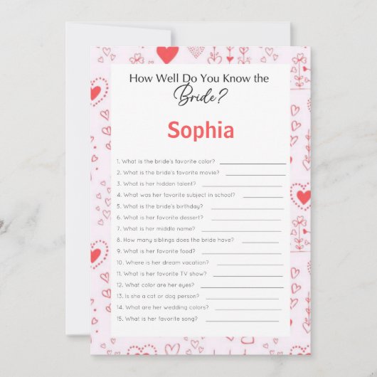 Invitation Fête des mariées Jeu À Quel Point Connaissez-Vous  (Devant)