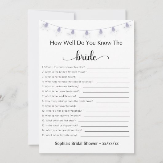 Invitation Fête des mariées Jeu À Quel Point Connaissez-Vous (Devant)