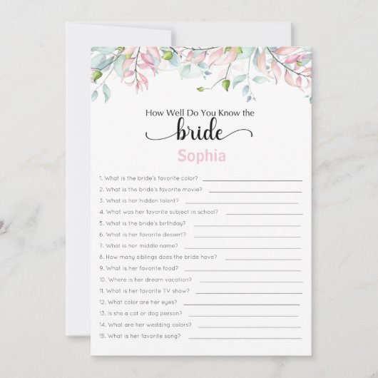 Invitation Fête des mariées Jeu À Quel Point Connaissez-Vous  (Devant)