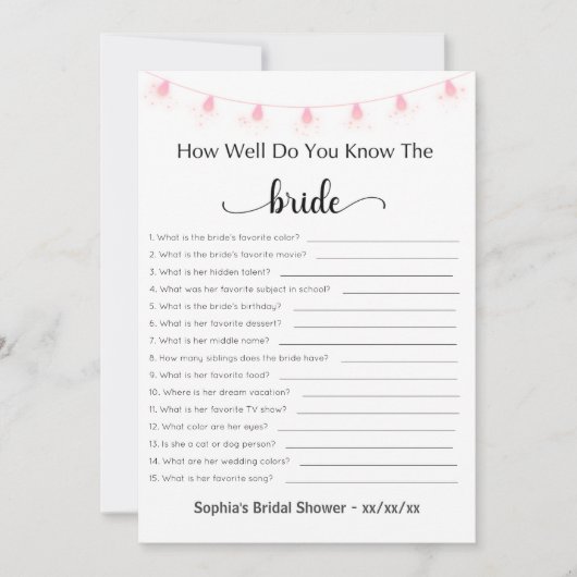 Invitation Fête des mariées Jeu À Quel Point Connaissez-Vous  (Devant)