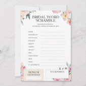 Invitation Fête des mariées Jeu Mot Scramble Rose Floral (Devant)