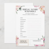 Invitation Fête des mariées Jeu Mot Scramble Rose Floral (Devant / Derrière)