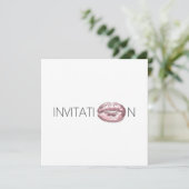 Invitation Fête des mariées Kiss Lips Noir Blanc Minimal (Debout devant)