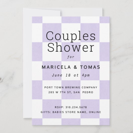 Invitation Fête des mariées Lavender Pastel À damiers (Devant)