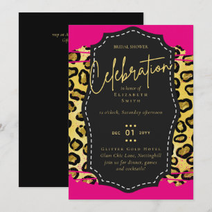 Invitation Fête des mariées LeahG Glam Chic Animal Or rose no