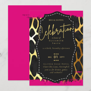 Invitation Fête des mariées LeahG Glam Chic Animal Or rose no
