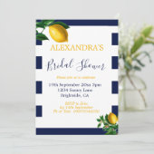 Invitation Fête des mariées Lemons Marine White Stripe Élégan (Debout devant)