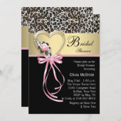 Invitation Fête des mariées léopard rose en or noir (Devant / Derrière)