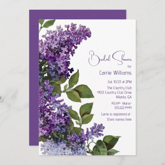 Invitation Fête des mariées Lilacs violet (Devant / Derrière)