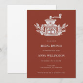 Invitation Fête des mariées Linocut Orange Brûlé Moderne Brun (Devant / Derrière)