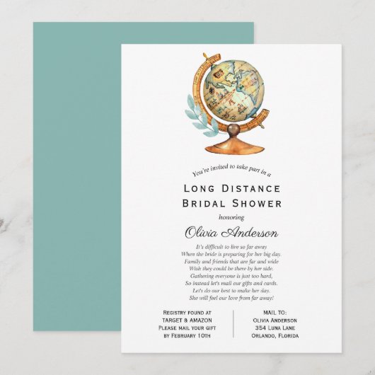 Invitation Fête des mariées longue distance par courrier (Devant / Derrière)