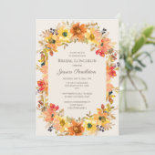 Invitation Fête des mariées Luncheon Orange Jaune Automne Flo (Debout devant)