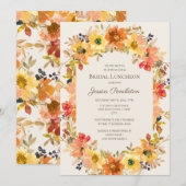 Invitation Fête des mariées Luncheon Orange Jaune Automne Flo (Devant / Derrière)