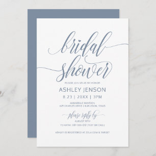 Invitation Fête des mariées Luxe Calligraphie Dusty Blue Flor
