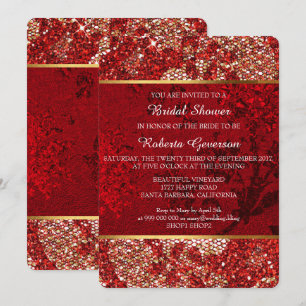 Invitation Fête des mariées Luxe Or Rouge dentelle étincelant