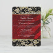 Invitation Fête des mariées Luxe Or Rouge noir dentelle brill (Debout devant)